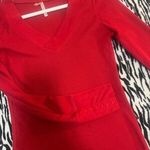 Cute Button Red Long Sleeve